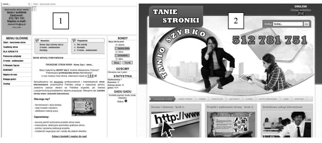 Rysunek 3. Przykład oprawy graficznej witryny www.tworzymystronywww.cba.pl z roku 2009 [1] oraz z roku 2016 [2] Ź r ó d ł o: zasoby archiwalne Internet Archive: Wayback Machine oraz http://www.