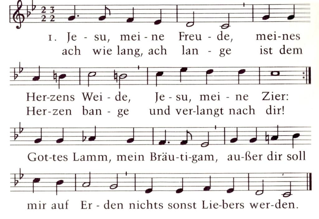 Lob sei dir, Christus. kjarliž Jezu, słodka pastwa Lied Jesu, meine Freude (EG 396 1, 2) (deutsch und wendisch) pó:»jesu, meine Freude«, J. Franck 1653 słowa: Duchowne kjarliže 1915, nr. 363 głos: J.