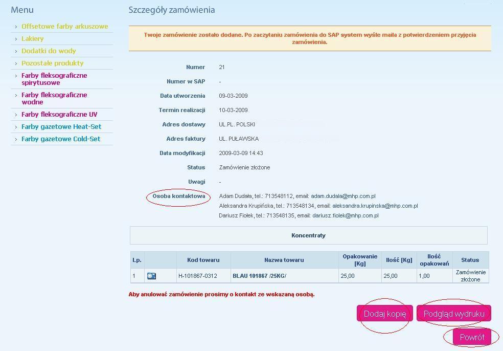 Po zaczytaniu zamówienia do systemu SAP, potwierdzenie operacji zostanie automatycznie wysłane na adres mailowy.