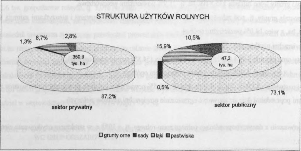 STRUKTURA UŻYTKÓW ROLNYCH sektor prywatny sektor publiczny D grunty orne łsady O łąki pastwiska W strukturze użytkowania gruntów należących do rolnictwa znacznie