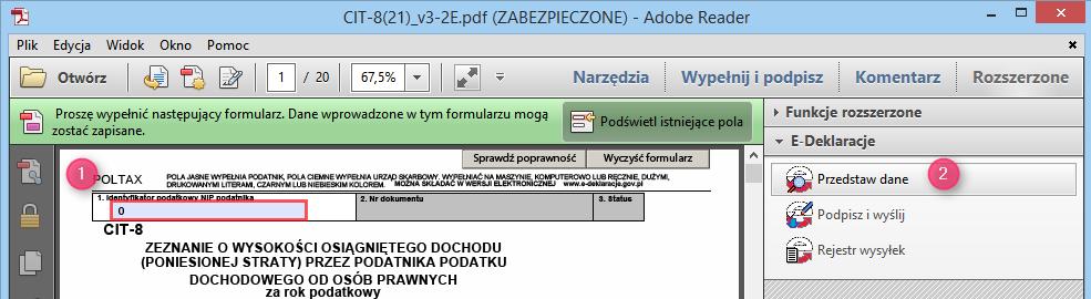 3.4 Zapisanie zaktualizowanej e-deklaracji do programu Sage Symfonia e-deklaracje Po dodaniu do e-deklaracji koniecznych załączników, można przejść do etapu zapisania zaktualizowanej deklaracji w