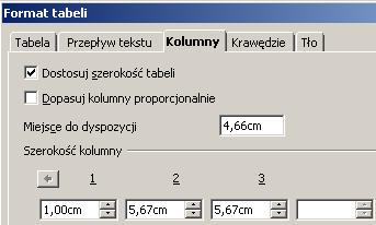 W otwartym oknie w zakładce Tabela zaznaczamy w sekcji Wyrównanie dowolne pole wyboru oprócz Automatycznie 3.