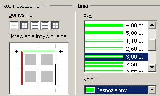 wybranie formatu i koloru linii, 3. Zaznaczenie kolejnej linii 4.