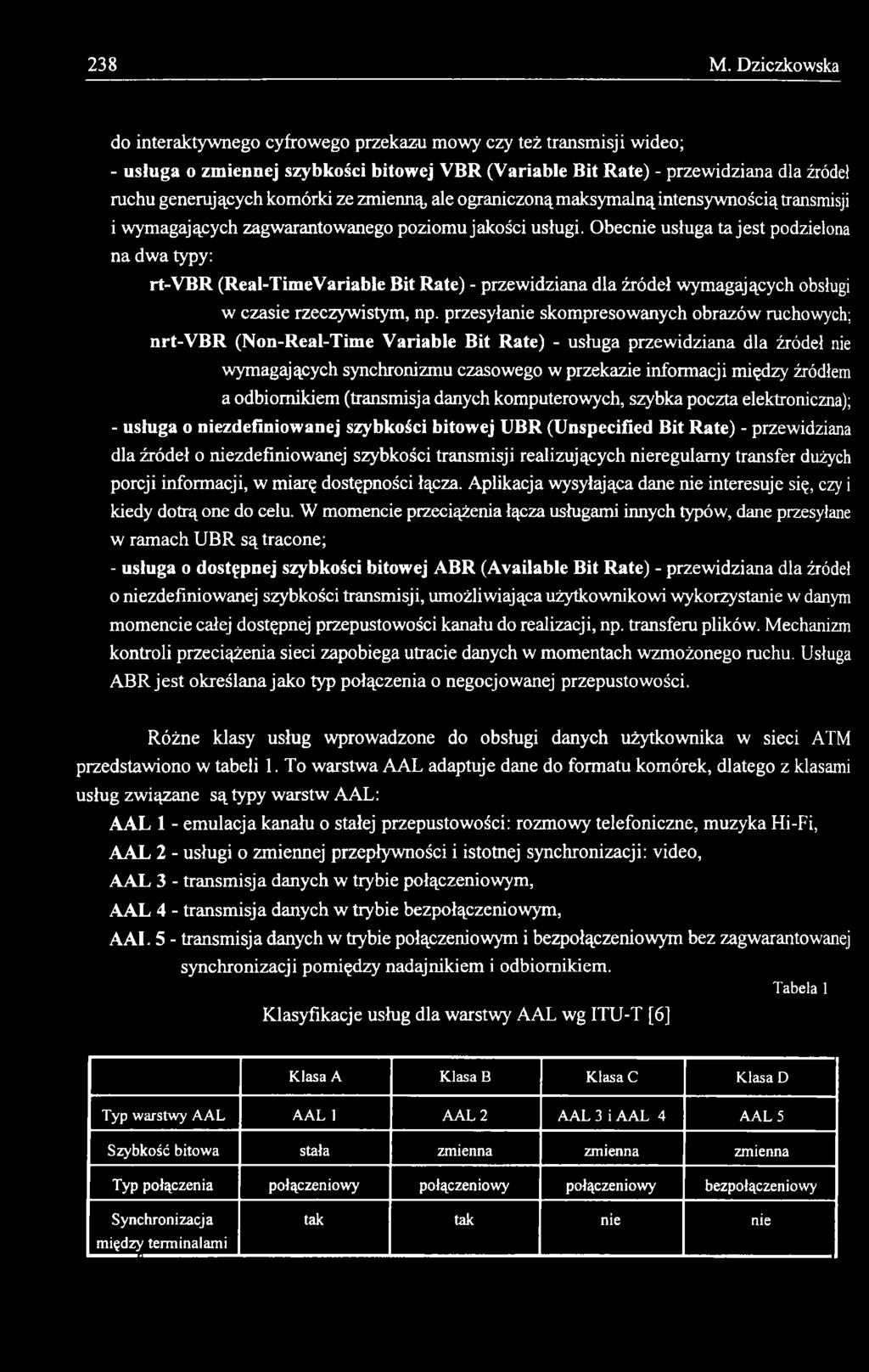 przesyłanie skompresowanych obrazów ruchowych; nrt-vbr (Non-Real-Time Variable Bit Rate) - usługa przewidziana dla źródeł nie wymagających synchronizmu czasowego w przekazie informacji między źródłem