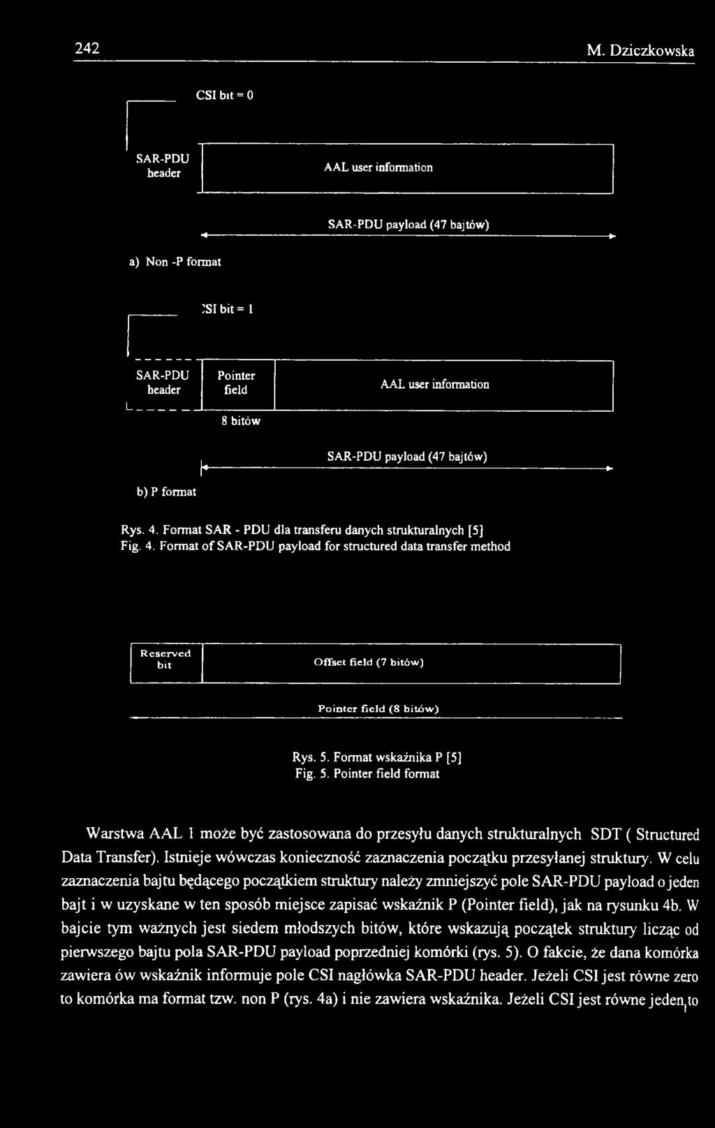 Format of SAR-PDU payload for structured data transfer method R e s e r v e d b it O ffset field (7 bitów ) P o i n te r f ie ld (8 b itó w ) Rys. 5.