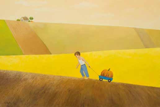 : 'AMitruk' na odwrociu opisany: ' "Jesienne zbiory" z cyklu "Śniło mi się", olej na płótnie, 80 x 120 cm, 2015 r.