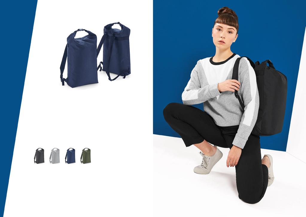BG115 PLECAK Z ROLOWANYM ZAMKNIĘCIEM ICON Poliester 300D Odczepiana metka TearAway ułatwiająca przemetkowanie Nowoczesny styl unisex Lekki, a jednocześnie trwały Bezpieczny system zamykania