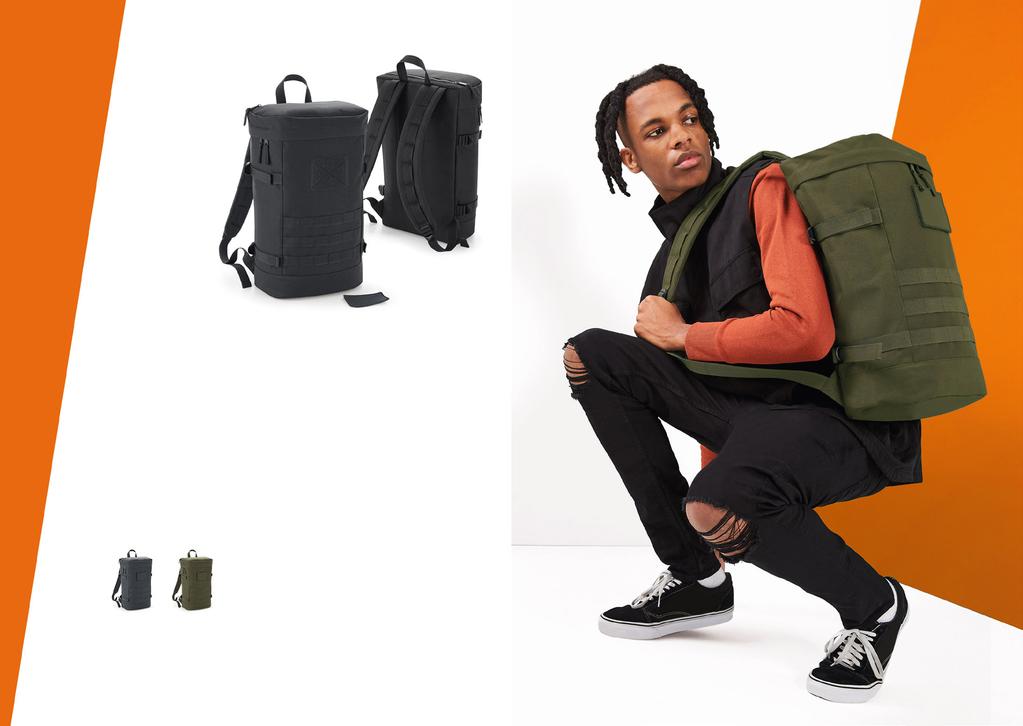 BG845 PLECAK UTILITY MOLLE Poliester 600D Wzór militarny Wymienna łatka Rip-Strip umożliwiająca wykonanie nadruku Główna przegroda zamykana na zamek Zapinana górna kieszonka Wewnętrzna kieszeń do
