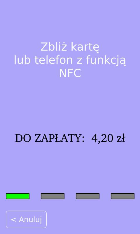 Płatność za pomocą karty bankowej lub smartfona 5. Na ekranie TBE wyświetlony zostanie następujący komunikat.