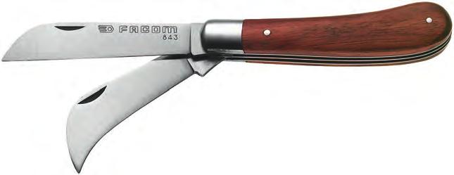840B [mm] [g] 100 85 Nóż dla elektryków z rękojeścią drewnianą i 2 ostrzami Ostrza ze stali nierdzewnej polerowanej.