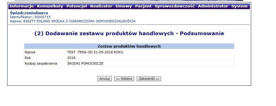 SZOI Dodawanie zestawu produktów handlowych KROK 4 W kolejnym kroku mamy Dodawanie