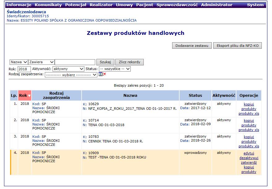 SZOI Dodawanie zestawu produktów handlowych KROK 5 W zakładce Realizator / Zestawy produktów