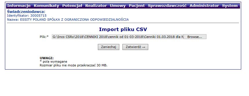 SZOI - Dodanie produktów handlowych KROK 4 2 1 Następnie wybieramy plik CSV