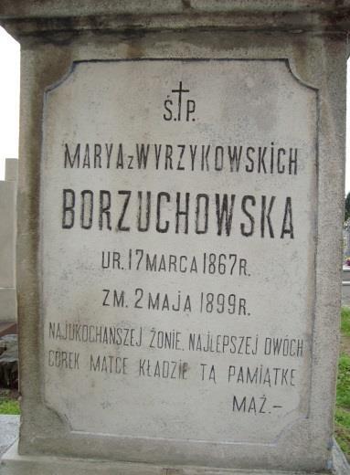 228 Nagrobek 21 Rok 2012, 12 maja. Nagrobek Marii Borzuchowskiej z Wyrzykowskich (foto Henryk Kulik). Mąż: - Córka, - Córka, 1.940.