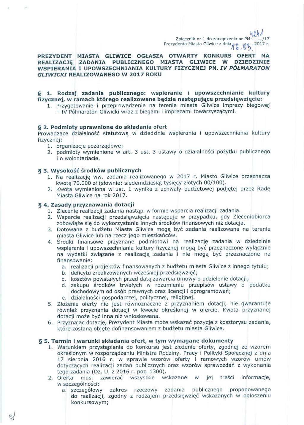 . mi Załącznik nr 1 do zarządzenia nr PM-.../17 Prezydenta Miasta Gliwice z dnia^..g...ű,.-5.. 2017 r.
