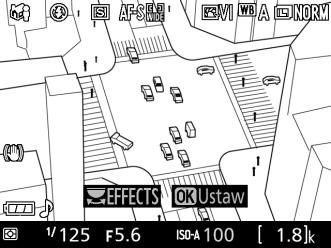 ( Efekt miniatury 1 Wybierz podgląd na żywo. Naciśnij przycisk a. Widok przez obiektyw zostanie wyświetlony na monitorze.