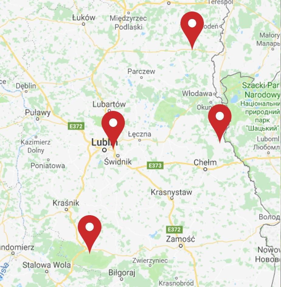Aleksandra Łoś, Michał Schulz, Radosław Ścibior, Aneta Strachecka Ryc. 2. Mapa z lokalizacjami nowo odnotowanych stanowisk zadrzechni.