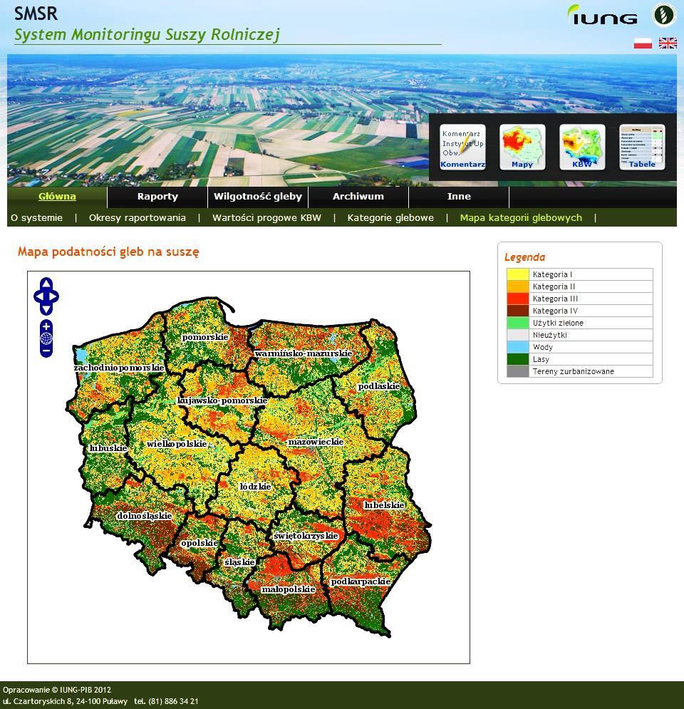 mapa internetowa kategorii podatności gleb na