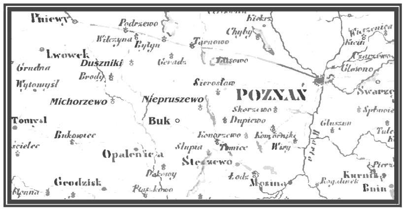 , Mapa okolic Buku z miejscowościami, z którymi związane było życie Marcina Formanowicza (Buk, Duszniki, Niepruszewo, Michorzewo) Najbardziej brzemiennym w skutki wydarzeniem w życiu Marcina