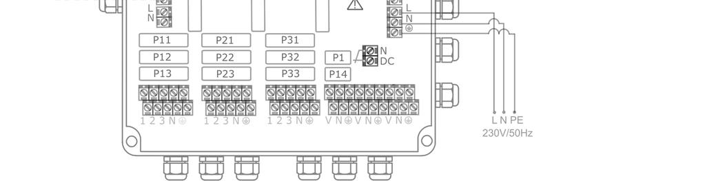 Клемм N-DC следует открыть в первом распределителю RX. N-DC should be closed in second and third splitter RX. Złącze N-DC powinno być zwarte w drugim i trzecim rozdzielaczu RX.