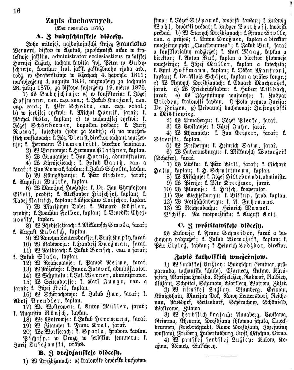 16 Zapis ducłiownych. (W ot novembra 1878.) A. 3 bndyschinskeje diöeesy.
