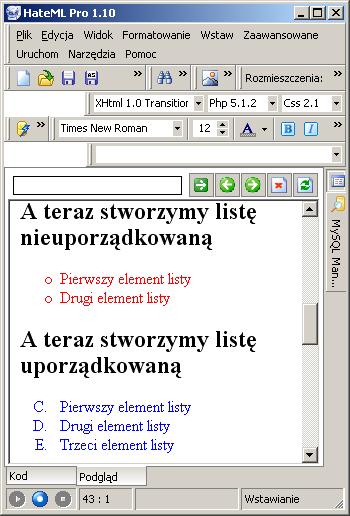 Listy Stworzenie listy wyliczanej znaczniki: <ul> - stworzenie listy <li> - wstawienie punktu na listę.