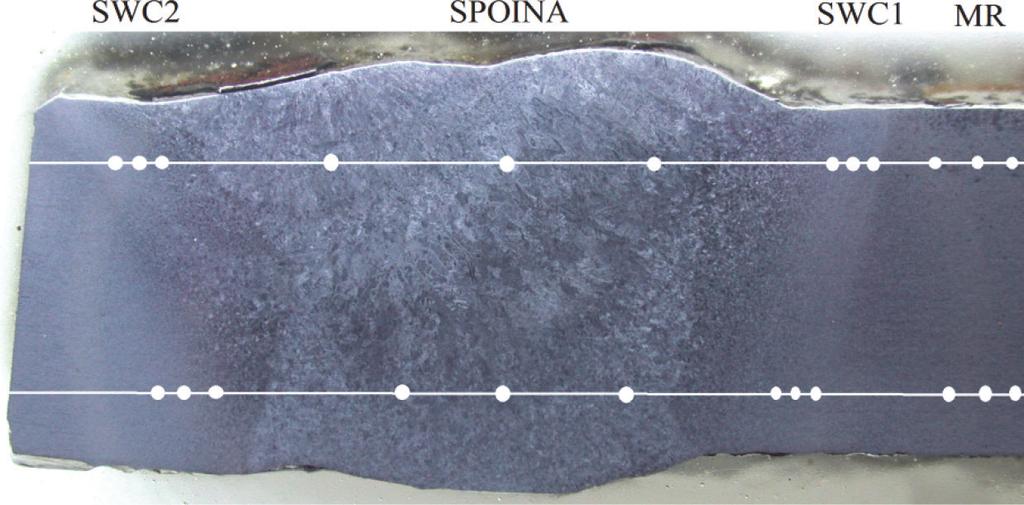 40 Prace Instytutu Metalurgii Żelaza 2018, 70 (2), s. 37 41 HAZ2 WELD HAZ1 BM Fig. 5. Distribution of hardness points Rys. 5. Schemat rozkładu punktów pomiarowych Fig. 6.
