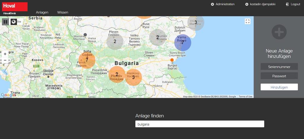 TTE online, przegląd Wizualizacja mapy dla wszystkich podłączonych urządzeń Wszystkie