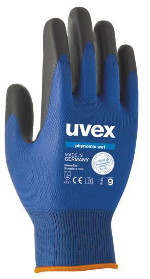 Zagrożenia mechaniczne Obszar zastosowania: prace precyzyjne/prace ogólne 4131 60070 4131 60061 4131 60060 uvex phynomic wet uvex phynomic wet plus uvex phynomic XG rękawice ochronne z wodoodporną
