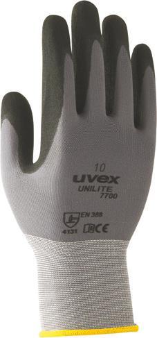 Zagrożenia mechaniczne Obszar zastosowania: prace precyzyjne/prace ogólne 4131 4122 4133 60585 60573 60321 uvex unilite 7700 elastyczne i trwałe rękawice ochronne PU przeznaczone do precyzyjnych prac