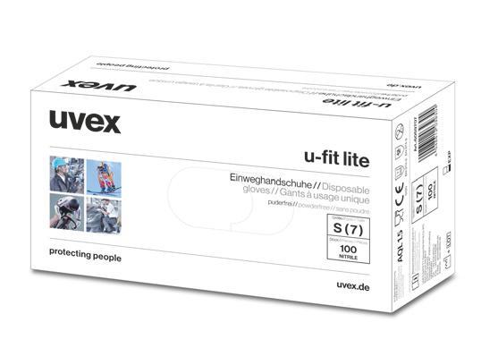 Zagrożenia chemiczne Jednorazowe rękawice ochronne Bez przyspieszaczy 60597 60596 uvex u-fit lite uvex u-fit bardzo lekkie i cienkie rękawice jednorazowe z kauczuku NBR (0,08 mm) dobra chwytność