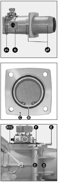 Instalacja Monta palnika Przygotowaæ p³ytê czo³ow¹ kot³a w sposób pokazany na poprzednim rysunku. Wy³o yæ przestrzeñ 1 materia³em ogniotrwa³ym.