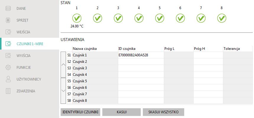 26 GPRS-A SATEL 6.7 Czujniki 1-Wire Magistrala 1-Wire może obsługiwać do 8 cyfrowych czujników temperatury.