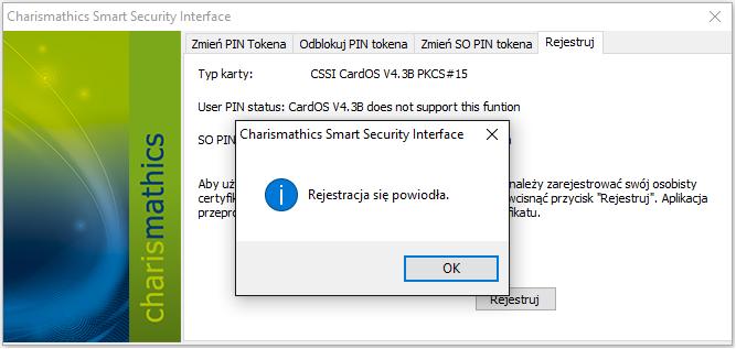 6 After the completion of the certificate registration you will see a window Registration successful. Click OK and close the application.