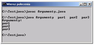 java Na końcu wykonujemy program, korzystając z interpretera java: java PierwszyProgram Program z argumentami Tworzymy plik Argumenty.