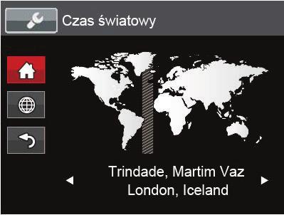 Czas światowy Ustawienie Strefa, to funkcja użyteczna podczas podróży zagranicznych. Funkcja ta pozwala na wyświetlanie na ekranie LCD lokalnego czasu podczas podróży zagranicznych. 1.