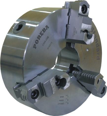 IN 6350 T504 T505 3-jaws, self-centering steel body scroll chucks with IN 6350 plain back mounting, with: Uchwyty samocentrujące 3- szczękowe stalowe z mocowaniem cylindrycznym od tyły wg IN 6350 ze