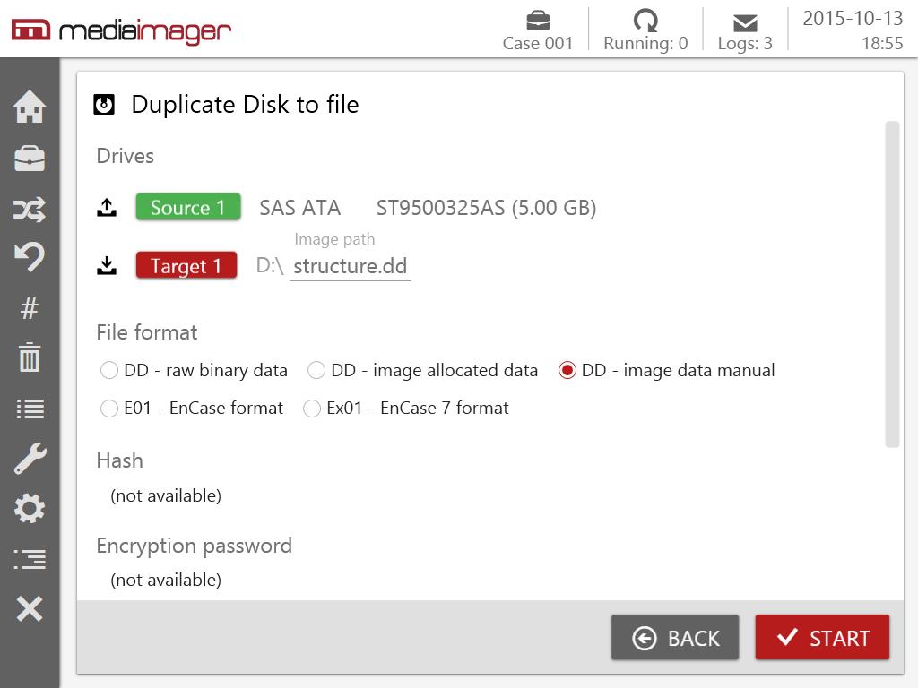 Disk to file image data manual (kopia binarna wybranych struktur lub plików) Funkcjonalność urządzenia umożliwia także tworzenie kopii tylko wybranych struktur podłączonych dysków.