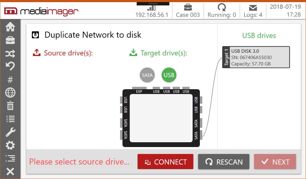 Następnie po stronie Source drive(s) lewa strona ekranu zostaną wyświetlone wszystkie wykryte po stronie źródła nośniki.