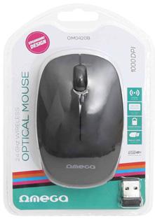 2.4GHz wireless 2 Buttons and Scrolling Wheel Suits for the Left and Right-handed Plug nd Play Standard 2,4 GHz wireless 2xAAA Battery not included Nano USB receiver 1000DPI OM0420 26 1000DPI for