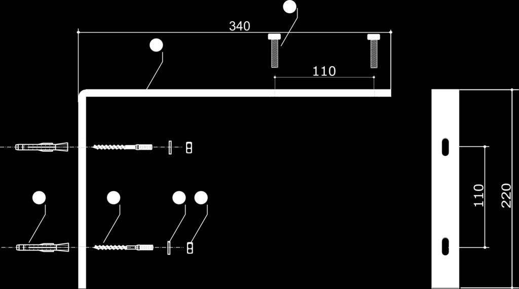 4.4. ELEMENTY ZESTAWU WSPORNIKÓW 4.4. BRACKETS 2 wspornik ELiS A 4 kołek rozporowy (Ø10)* 4 szpilka z gwintem dwustronnym (M8)* 4 podkładka okrągła (M8)* 4 nakrętka sześciokątna (M8)* 4 śruba