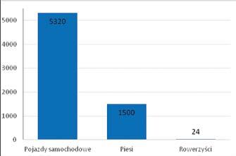 Rys. 4. Szacunkowy udział różnych uczestników ruchu w obrębie ZCK w czasie szczytu popołudniowego (dane dla 1h) mających miejsce na przedmiotowym terenie.