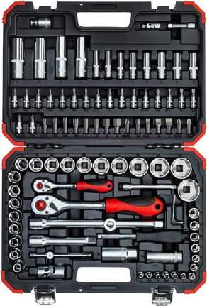 15 R463094 ZESTAW KLUCZY NASADOWYCH 1/4" + 1/2" 94-częściowy Do kontrolowanego i ręcznego luzowania i dokręcania śrub, nakrętek i świec zapłonowych Ułatwione dokręcanie za pomocą grzechotek