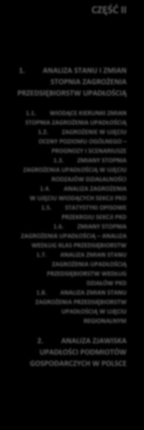 CZĘŚĆ II 1. ANALIZA STANU I ZMIAN STOPNIA ZAGROŻENIA PRZEDSIĘBIORSTW UPADŁOŚCIĄ 1.1. WIODĄCE KIERUNKI ZMIAN STOPNIA ZAGROŻENIA UPADŁOŚCIĄ 1.2.