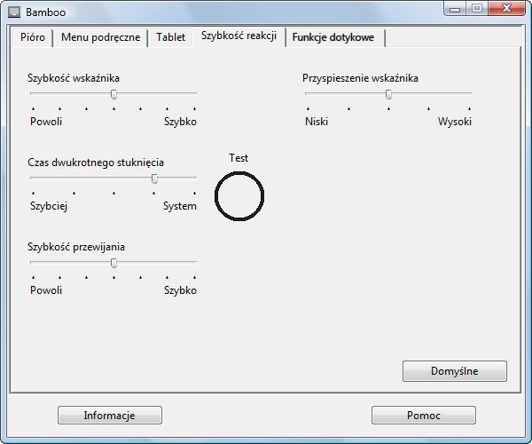 37 USTAWIENIA WŁASNE OBSŁUGI DOTYKOWEJ Opcje na panelu sterowania pozwalają dostosować tablet Bamboo do własnego trybu obsługi tabletu i komputera podczas korzystania z wprowadzania dotykowego.