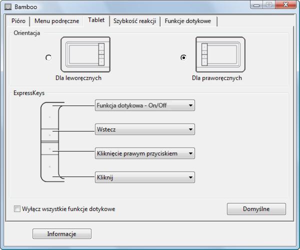 40 WYŁĄCZENIE OBSŁUGI DOTYKU Aby wyłączyć lub włączyć wprowadzanie dotykowe, wybierz kartę TABLET. Dostępne dla modeli tabletów ze skonfigurowaną obsługą pióra i wprowadzania dotykowego.