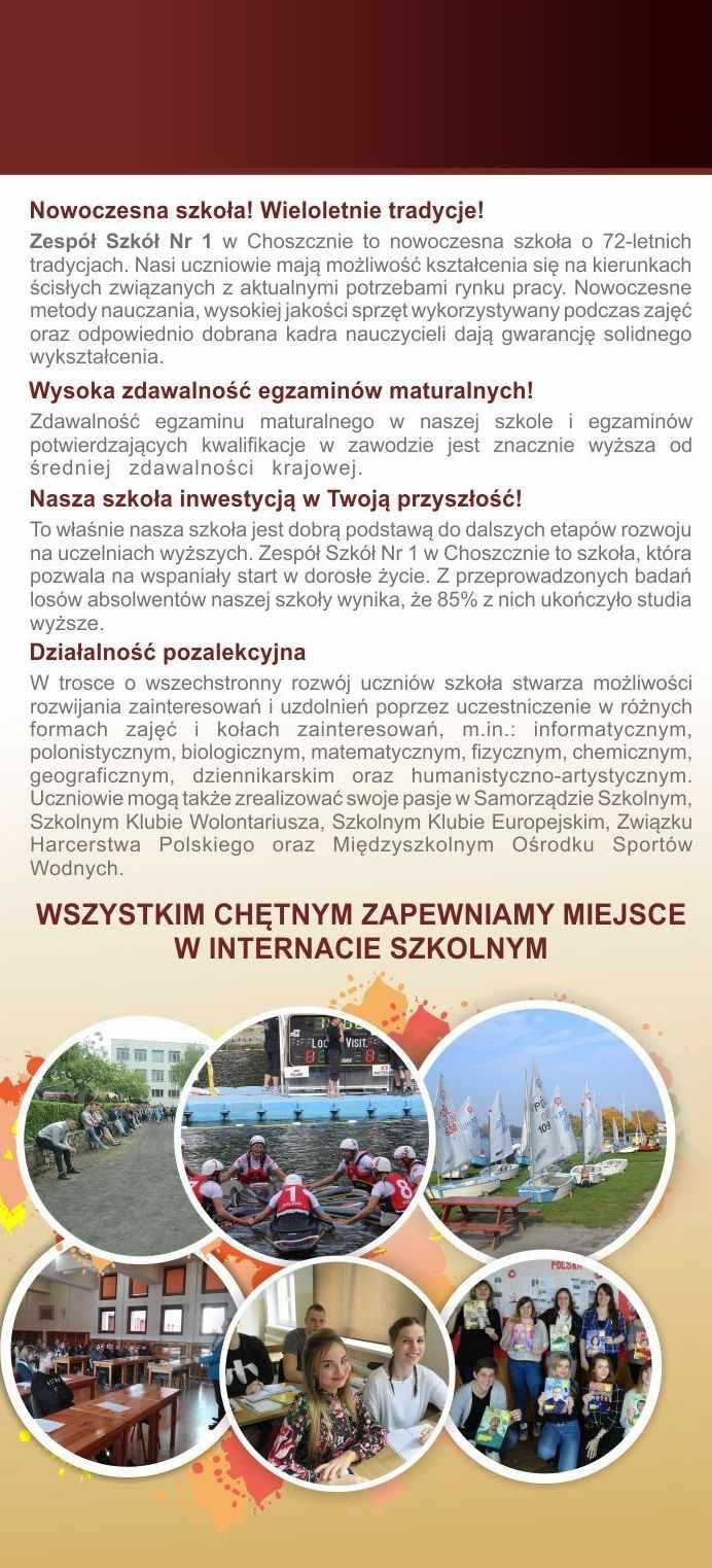 Nowoczesna szkoła! Wieloletnie tradycje! Zespół Szkół Nr 1 w Choszcznie to nowoczesna szkoła o 72-letnich tradycjach.