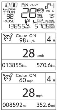 Przyrządy pokładowe Wyświetlacze Wartości zadane regulatora prędkości. Wskaźnik poziomu oleju silnikowego (w zależności od wersji). Wartości zadane ogranicznika prędkości. Licznik serwisowy.