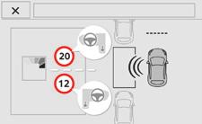 Na ekranie wyświetla się komunikat. F Wybrać manewr parkowania równoległego. Kontrolka przycisku zapala się na stałe.