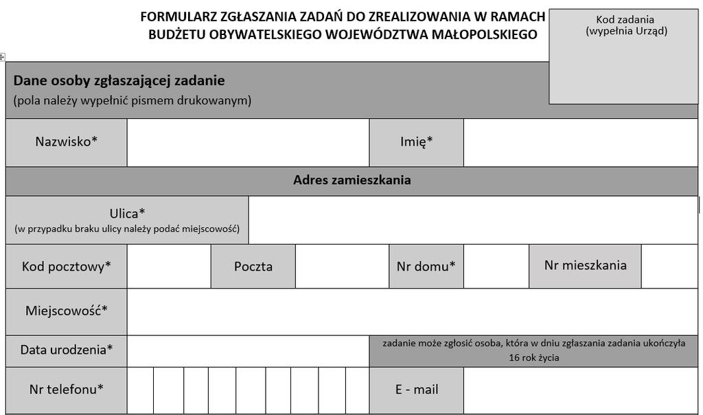 WYPEŁNIANIE FORMULARZA KRÓTKI KURS To pole wypełnia Urząd